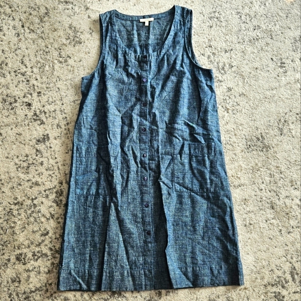 Eileen Fisher organic cotton/ hemp blend sleeveless button down dress